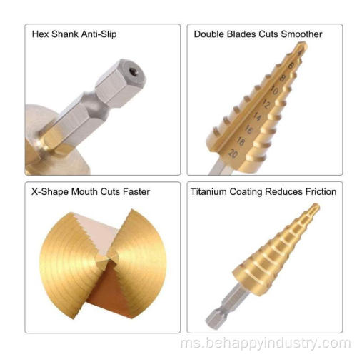 Seruling lurus titanium langkah bit bit set